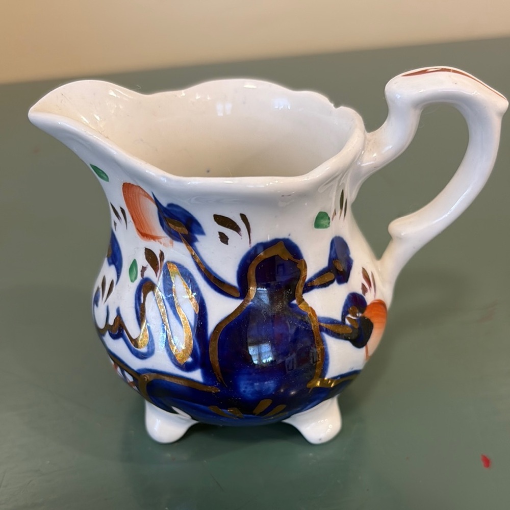 Vintage Hand-Painted Allertons Ceramic Creamer with Blue and Gold Accents.